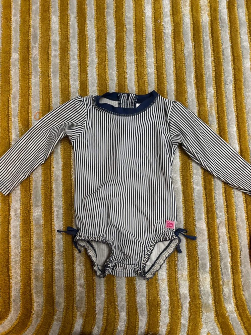 Striped Navy and White Long-Sleeve One-Piece for Toddler Girl
